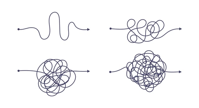 Complex and easy simple way from start to end vector illustration set.