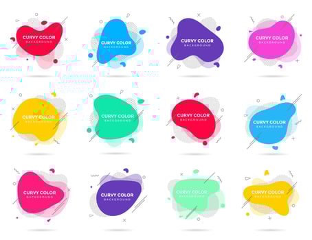Modern liquid abstract element shape memphis style design fluid vector colorful illustration set. Banner simple shape template for presentation, flyer, brochure isolated on white background.