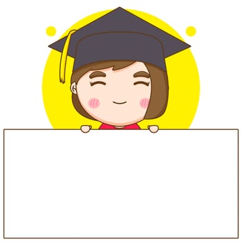 Cute Student in graduation gown chibi character illustration vector