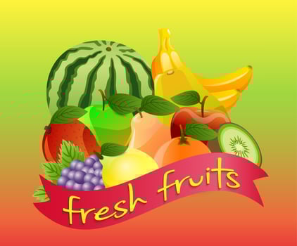 Label with fruits on a green background vector