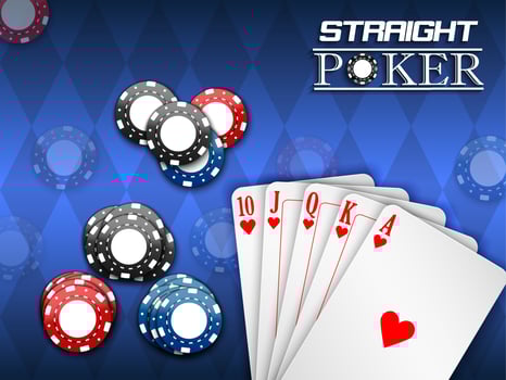Royal flush and poker chips on a blue background vector