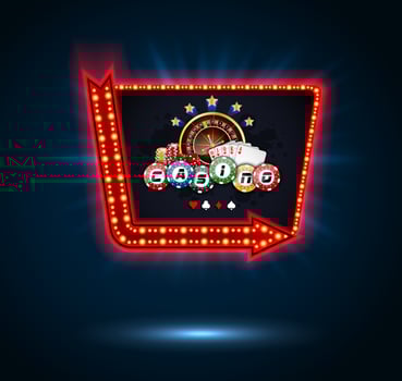 Shining Casino Party Banner with playing cards, roulette wheel and chips vector