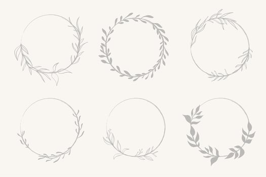 Set of doodle hand drawn decorative wreath with branch, herb, plant, leave and flower, floral. vector