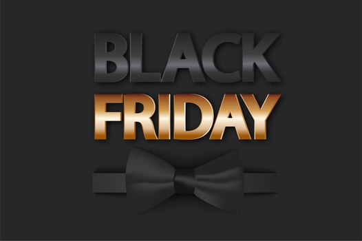 Black and gold friday sale banner with bow tie. vector