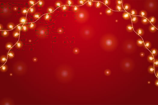 Christmas background with shining garland. Merry Christmas card illustration on red background. vector