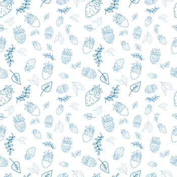 Seamless pattern with strawberries. Pattern. Vector illustration. Blue outline.