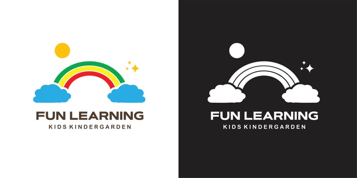 ILLUSTRATION VECTOR GRAPHIC OF COLORFUL RAINBOW WITH THE BLUE CLOUDS AND SUN STAR LIGHT GOOD FOR KINDERGARTEN FUN LEARNING SCHOOL KIDS CHILDREN