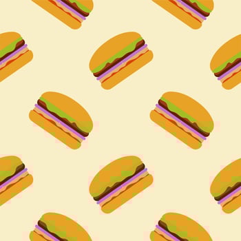 Hamburger seamless patten flat design vector illustration. Fast food hand drawn seamless pattern background