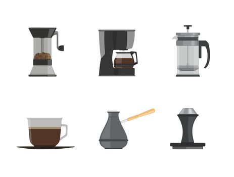 Set of coffee equipment. Flat design style vector