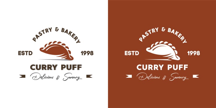 ILLUSTRATION VECTOR GRAPHIC OF brown crunchy curry puff from pastry and bakery shop premium quality GOOD FOR curry puff vintage logo product from bakery and pastry shop tasty and savoury