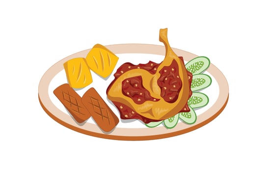 spicy fried chicken indonesian food vector