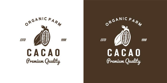 ILLUSTRATION VECTOR GRAPHIC OF black silhouette cacao bean plant from organic farm GOOD FOR cocoa cacao vintage logo at cacao industry, organic garden, retail grocery shop