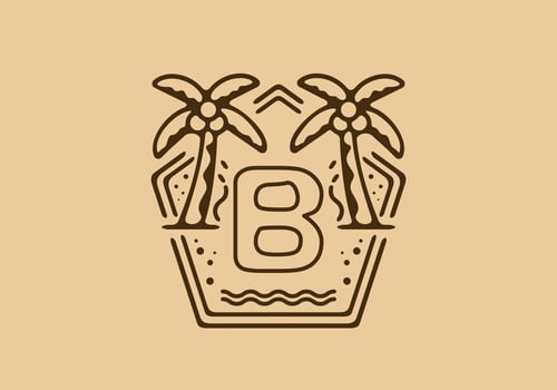 Bright and dark brown color of B initial name in beach theme frame vector