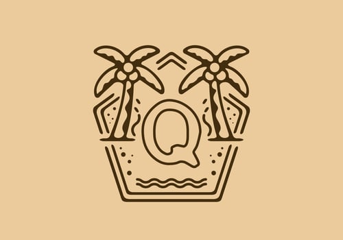 Bright and dark brown color of Q initial name in beach theme frame vector