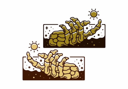 Bright and dark brown color of skeleton hand holding a sun vector