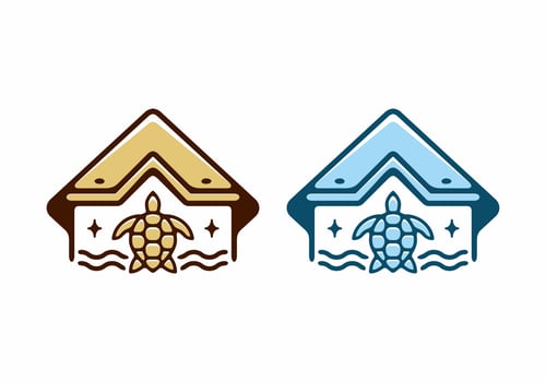 Brown and blue color turtle house illustration vector