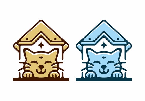 Brown and yellow color of cat and house flat illustration vector