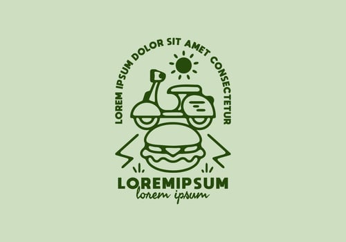 Burger and scooter line art with lorem ipsum text vector