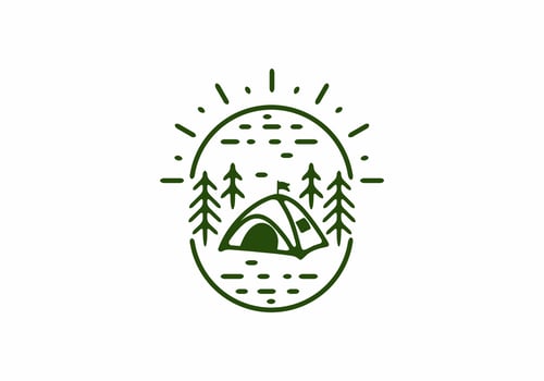 Camping line art badge in oval shape vector