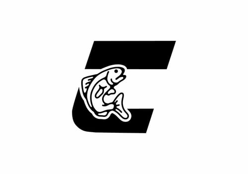 C initial letter with fish vector