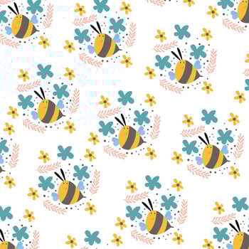 cute bee pattern among various flowers. pattern For valentine, print,  packaging, decoration, wallpaper and design, case phone, bed cover, pajamas, child pajamas vector