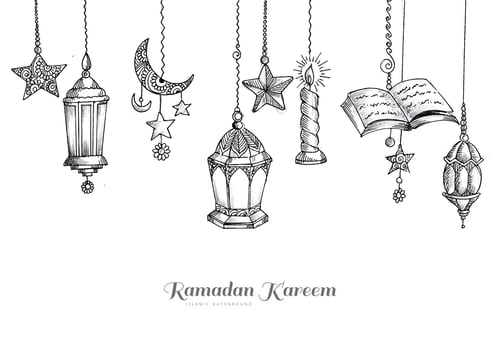 Ramadan kareem design with decorative lantern and islamic sketch card design vector
