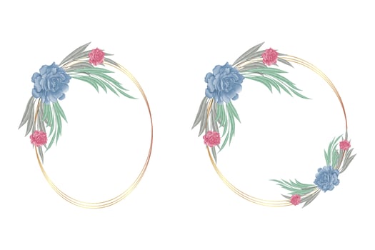 Floral Frame wreaths, set of botanical frame watercolor beautiful peony flowers vector