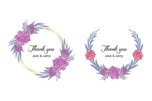Watercolor Circle wedding card element with pink peony vector