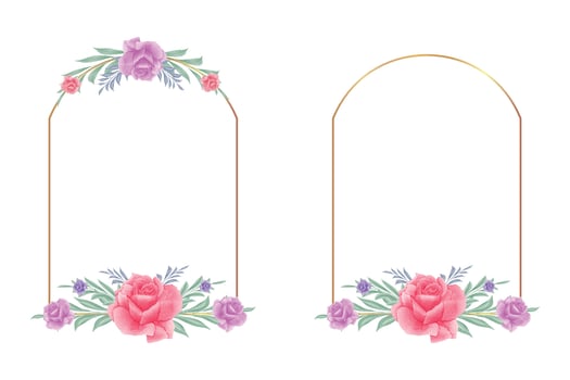 watercolor Wedding frame with red and purple roses vector