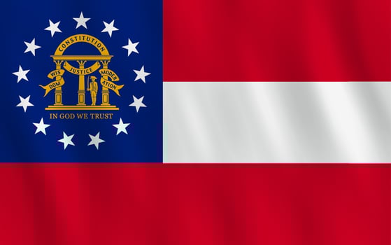 Georgia US state flag with waving effect, official proportion. vector