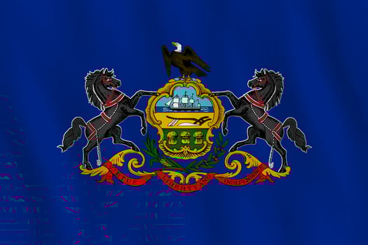 Pennsylvania US state flag with waving effect, official proportion. vector