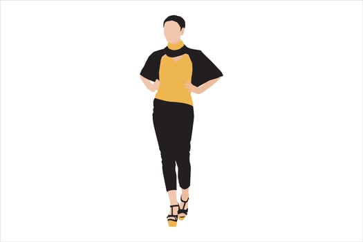 Vector illustration of fashionable women posing on the sidewalk
