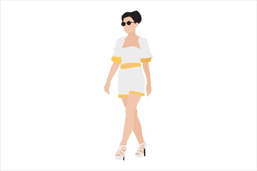 Vector illustration of fashionable women walking on the sidewalk