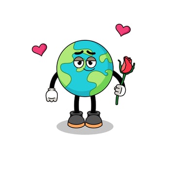 earth mascot falling in love vector