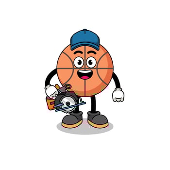 Cartoon Illustration of basketball as a woodworker vector