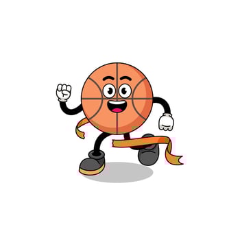 Mascot cartoon of basketball running on finish line vector
