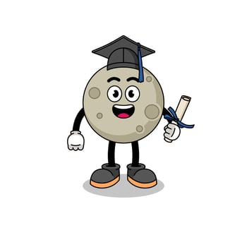 moon mascot with graduation pose vector