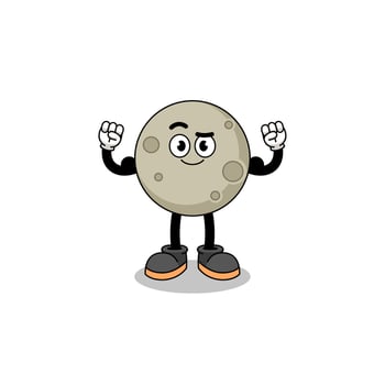 Mascot cartoon of moon posing with muscle vector