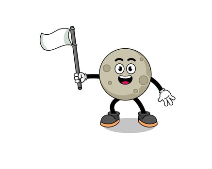 Cartoon Illustration of moon holding a white flag vector