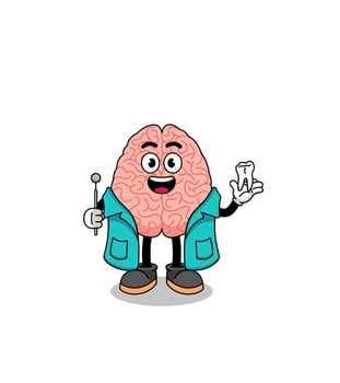 Illustration of brain mascot as a dentist vector