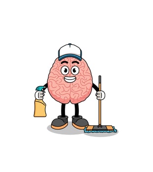 Character mascot of brain as a cleaning services vector