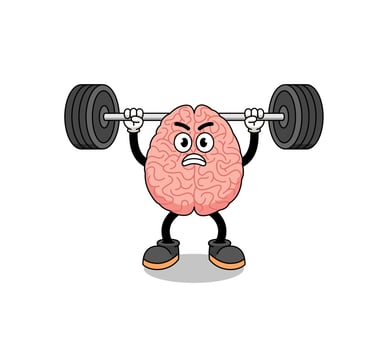 brain mascot cartoon lifting a barbell vector