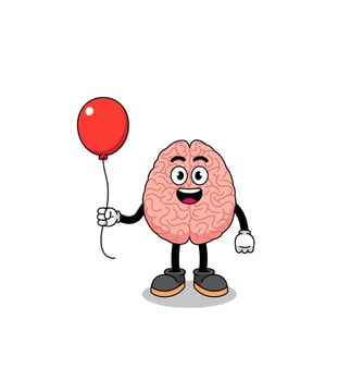 Cartoon of brain holding a balloon vector