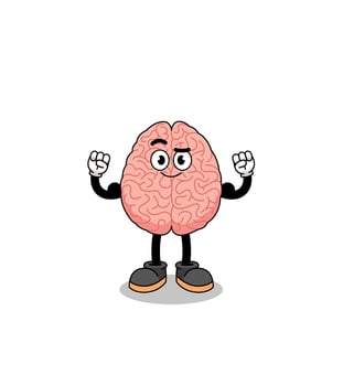 Mascot cartoon of brain posing with muscle vector