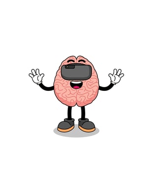 Illustration of brain with a vr headset vector