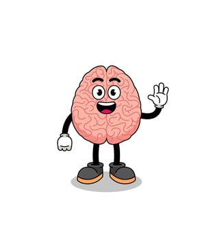 brain cartoon doing wave hand gesture vector
