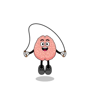 brain mascot cartoon is playing skipping rope vector