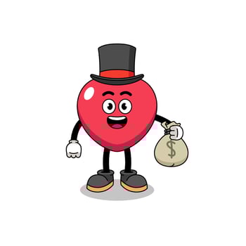 love mascot illustration rich man holding a money sack vector