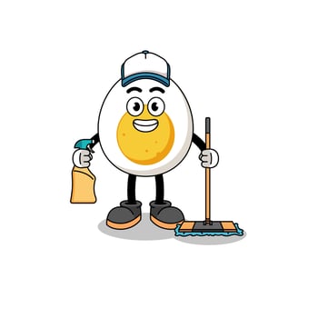 Character mascot of boiled egg as a cleaning services vector