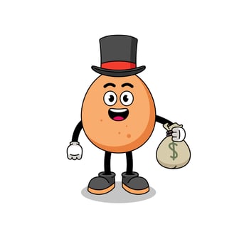 egg mascot illustration rich man holding a money sack vector